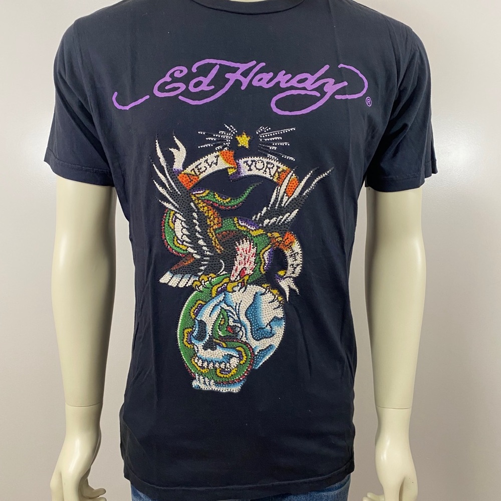 Ed Hardy Men Black New York City Globe Shirt